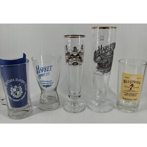 Beer Liquor Glasses Lot of 5 Market St Seagrams Kriek King Stefans FREE SHIPPING